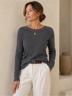 BIANCO & BLU Italy Merino Wool Cashmere Blend Gray Ribbed Knit Sweater